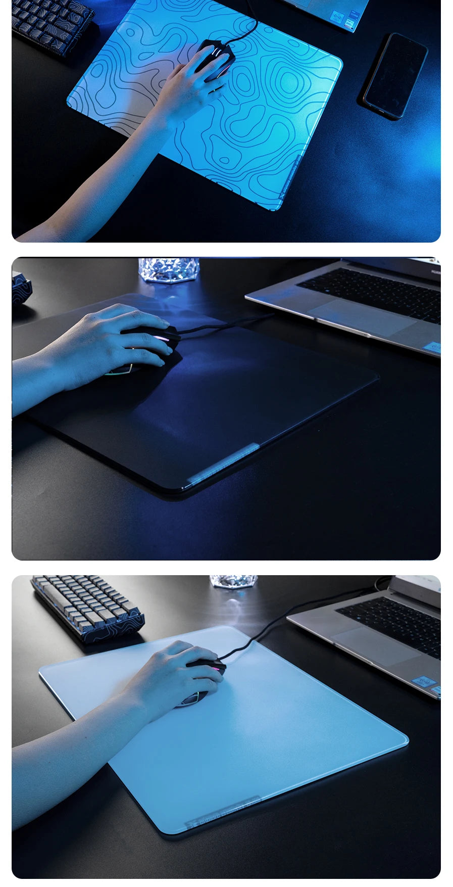 XVX Premium Glass Mousepad Micro-etched surface Full Anti-slip Rubber Base Special Tempered Glass Black Mouse Pad for Gamer