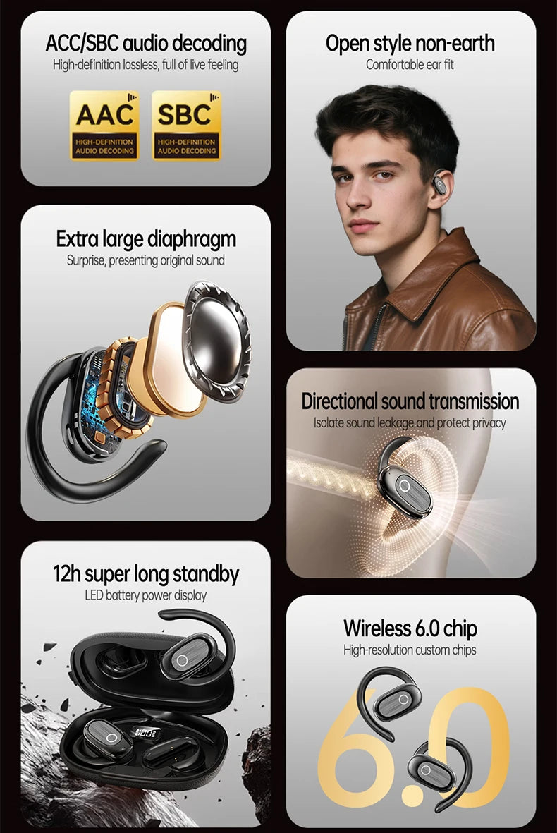 [Official Acer Product] Ohr553 Wireless Bluetooth Earphones with Earhook Design, Ows Design, Hd Calls, Comfortable Wear, Suitable for Sports and Running, Compatible with Mobile Phones, Tablets, and Laptops