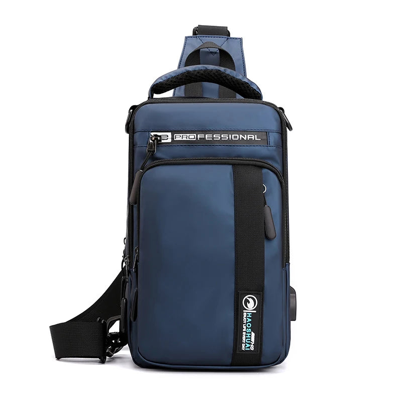 Men Small Backpack Chest Pack Shoulder Bag with USB Charging Port Travel Male Waterproof Nylon Sling Messenger Cross body Bags