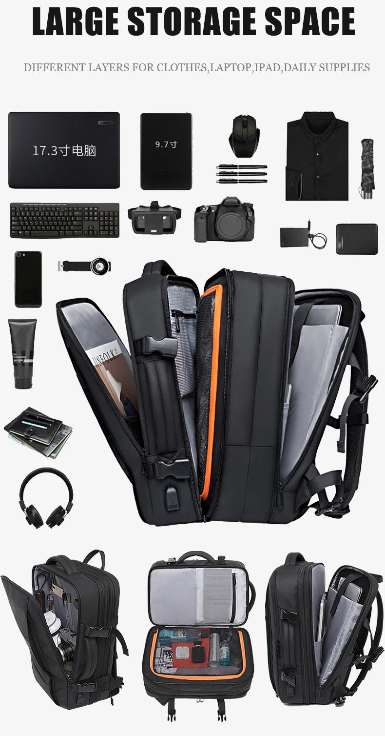 BANGE Aesthetic Men Business Backpack School Expandable USB Bag, Large Capacity 17.3 Laptop Waterproof Fashion Travel Backpack