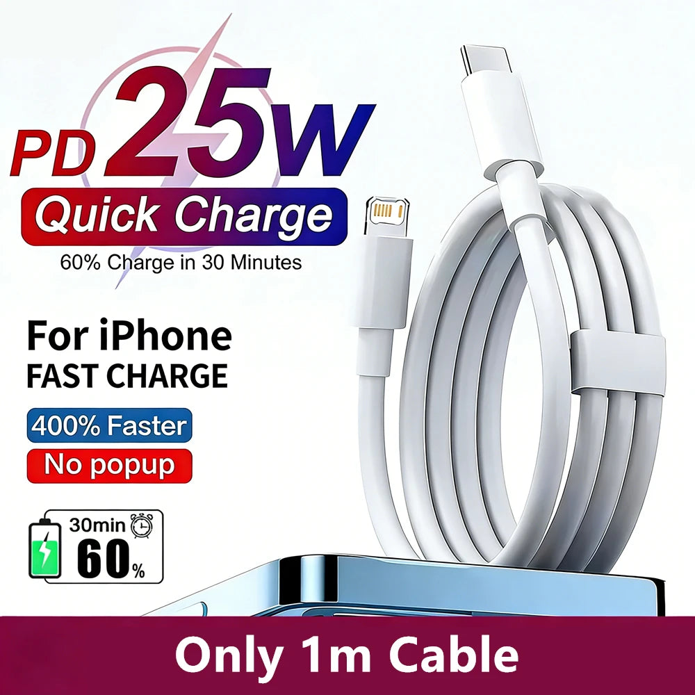 25W PD USB C Multi-Port Fast Charger For iPhone 11 12 13 Mini 14 Pro Max X XR XS Max 7 8 Plus Quick Charging PD Cable 1m 1.5m 2m