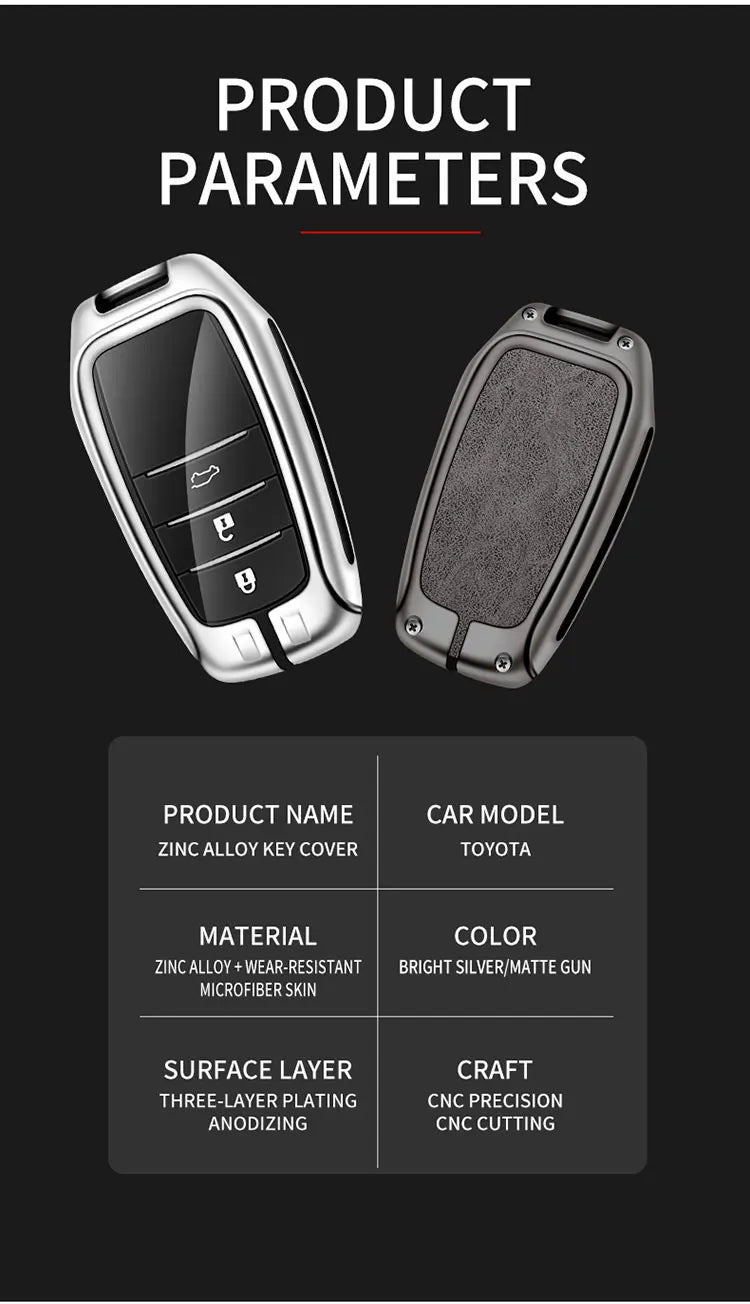 Zinc Alloy Leather Car Key Case Protective Case for Toyota CHR Hilux Fortuner Land Cruiser 200 Camry Corolla Crown RAV4 Highland
