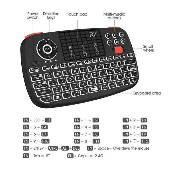 i4 Mini WirelBluetooth Dual Mode Keyboard with Touchpad, Blacklit Portable WirelKeyboard with 2.4G