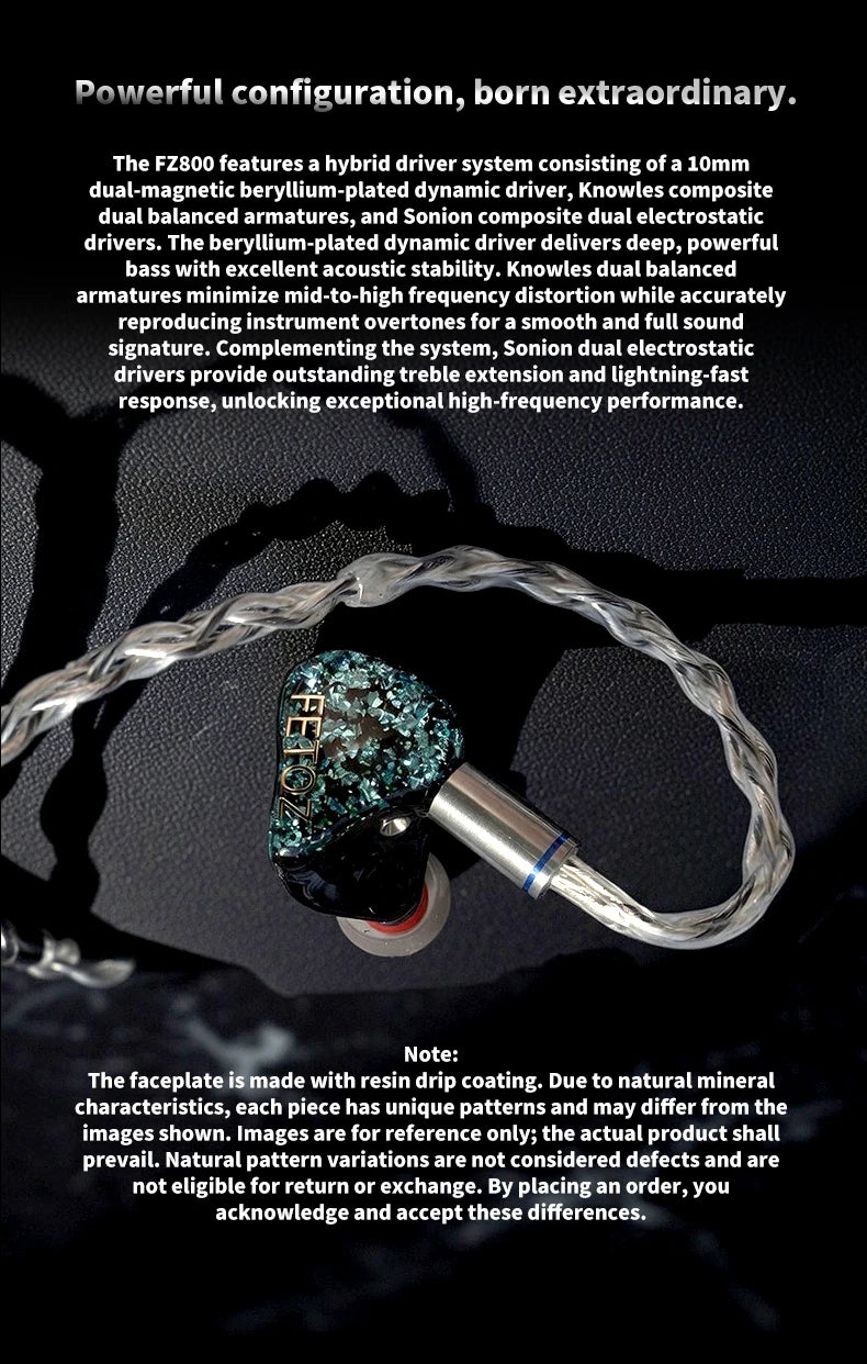 FETOZ 1DD+2BA+2EST Electrostatic Headphones Hybrid 2Pin0.78mm Audiophile In-ear Earphone 3.5mm/4.4mm/typec HiFi Wired Headphones