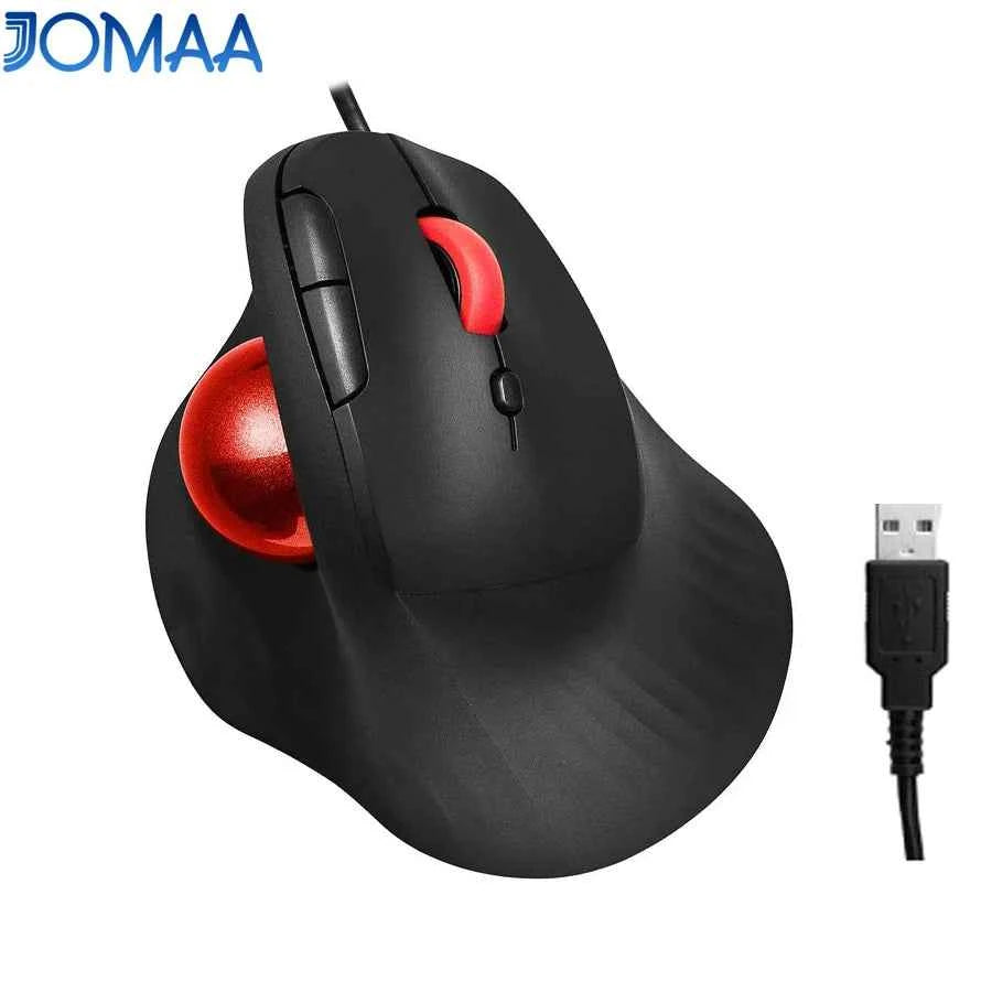 JOMAA Wired Trackball Mouse Vertical Ergonomic Mice Thumb Control Smooth Tracking Roller Ball Tilt Scroll Computer Mouse