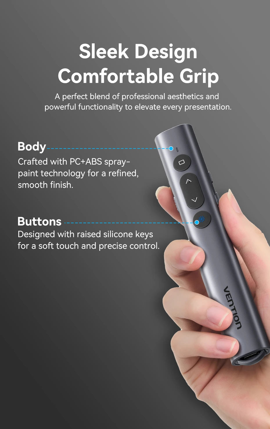Vention Wireless Laser Pointer Presenter 100m 2.4Ghz USB C for MacBook Android Projector PPT Remote Control Presentation Pen