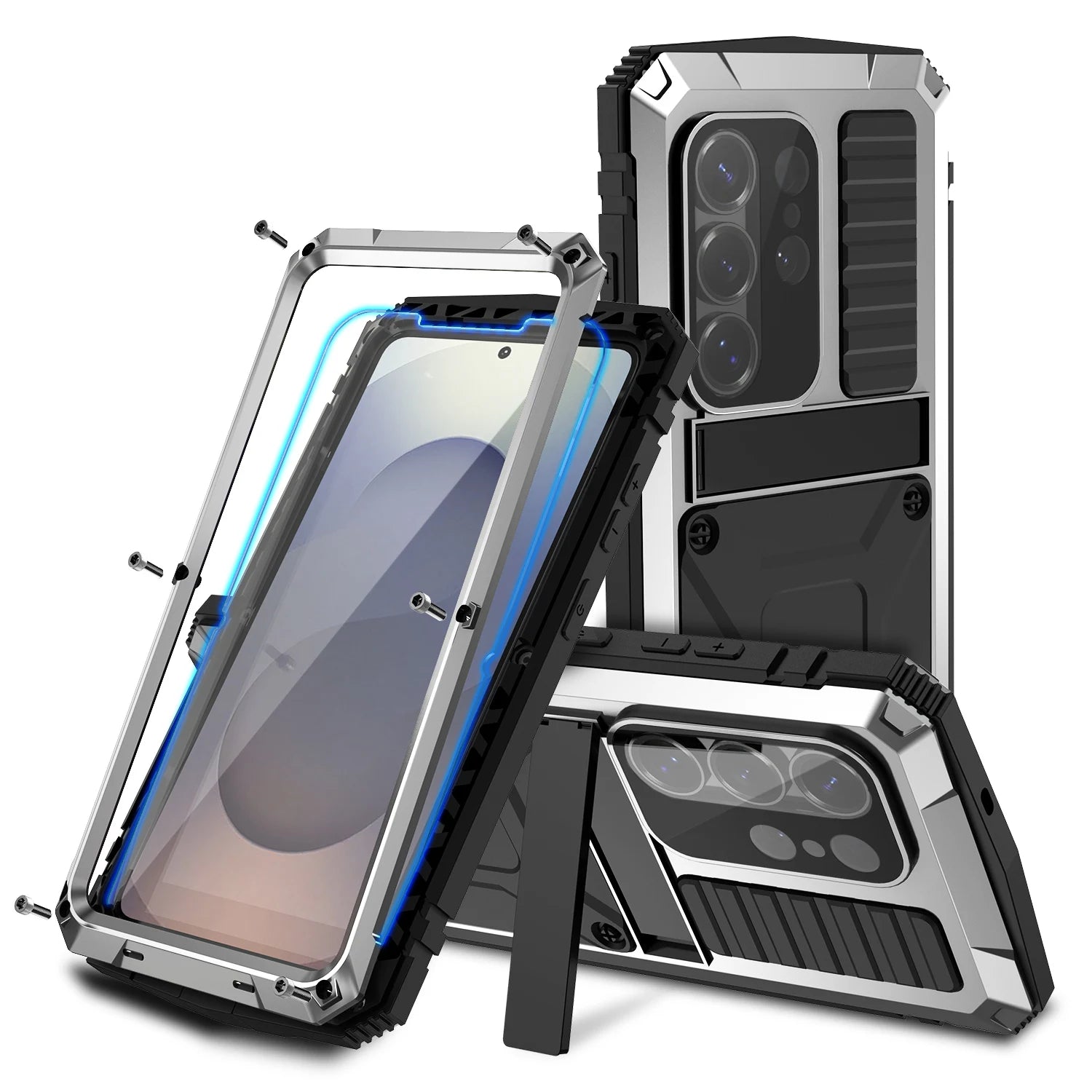 Heavy Duty Metal Case For Galaxy S26 S24 S23 Ultra Plus S25 EDGE Note20 A52 A72 A32 Shockproof Cover Kickstand Screen Protector