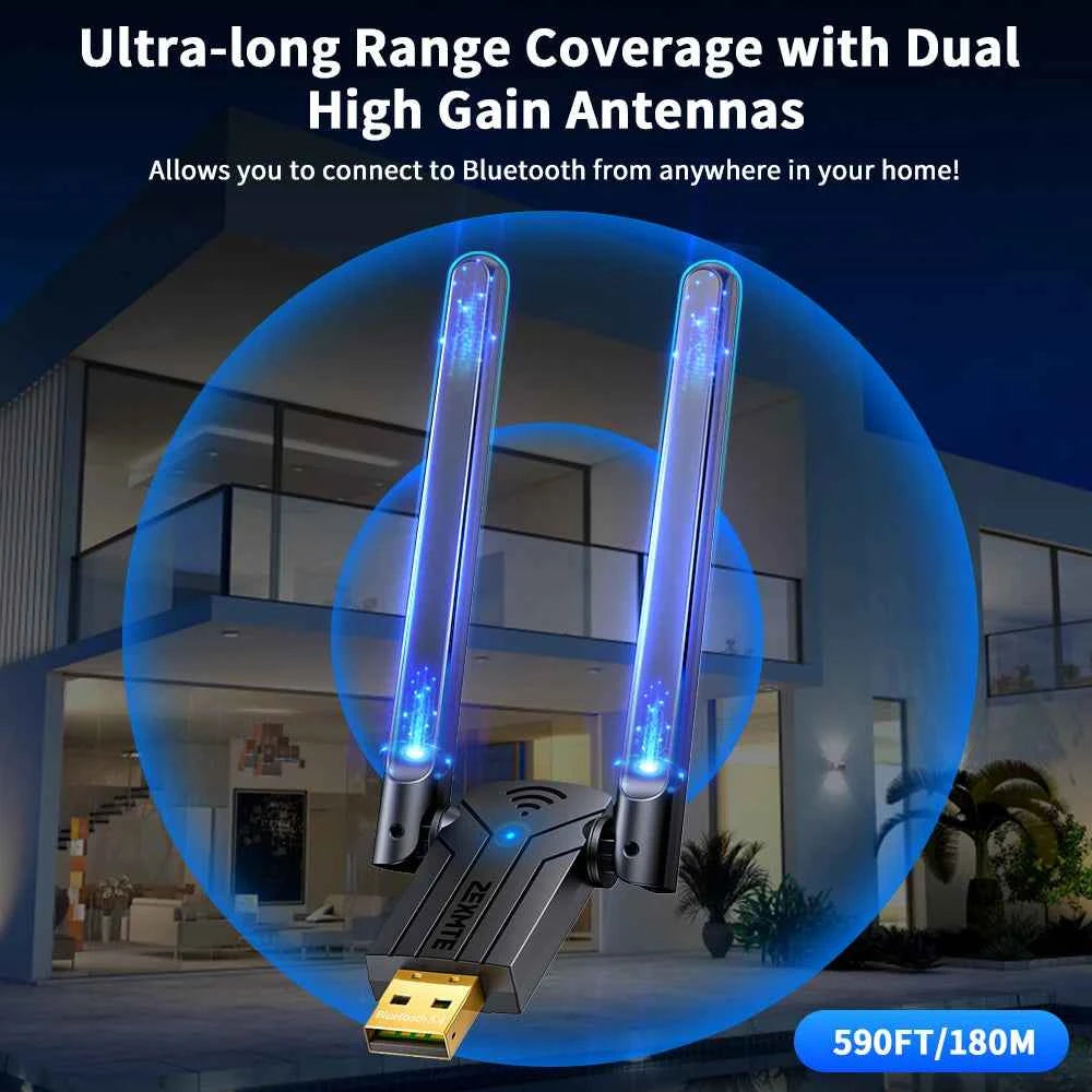 ZEXMTE Long Range USB Bluetooth Adapter for PC 5.4 USB Bluetooth Dongle with High Gain Antenna, Wireless Bluetooth Receiver