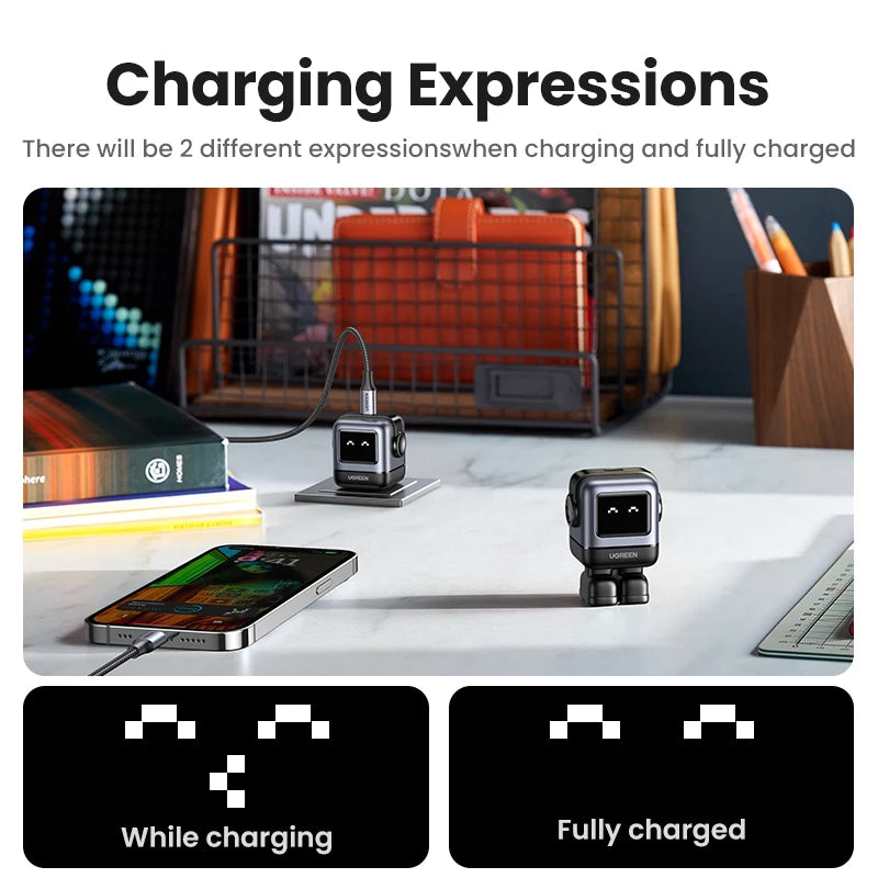 【US Plug】UGREEN 30W 65W GaN Charger Robot Design PD3.0 Fast Charger PPS for iPhone 17 16 Macbook Laptops Samsung XiaomiTablets