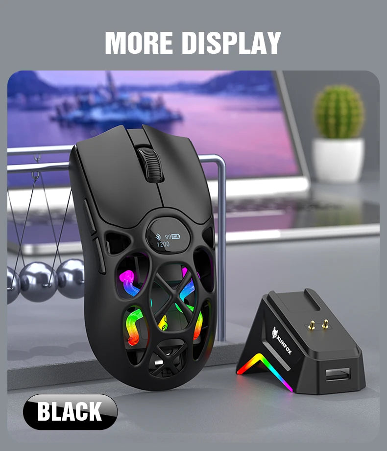 XUNFOX H16PRO Mouse, lightweight S205, three-mode wireless Bluetooth mouse for gaming, charging, RGB lighting, suitable for P