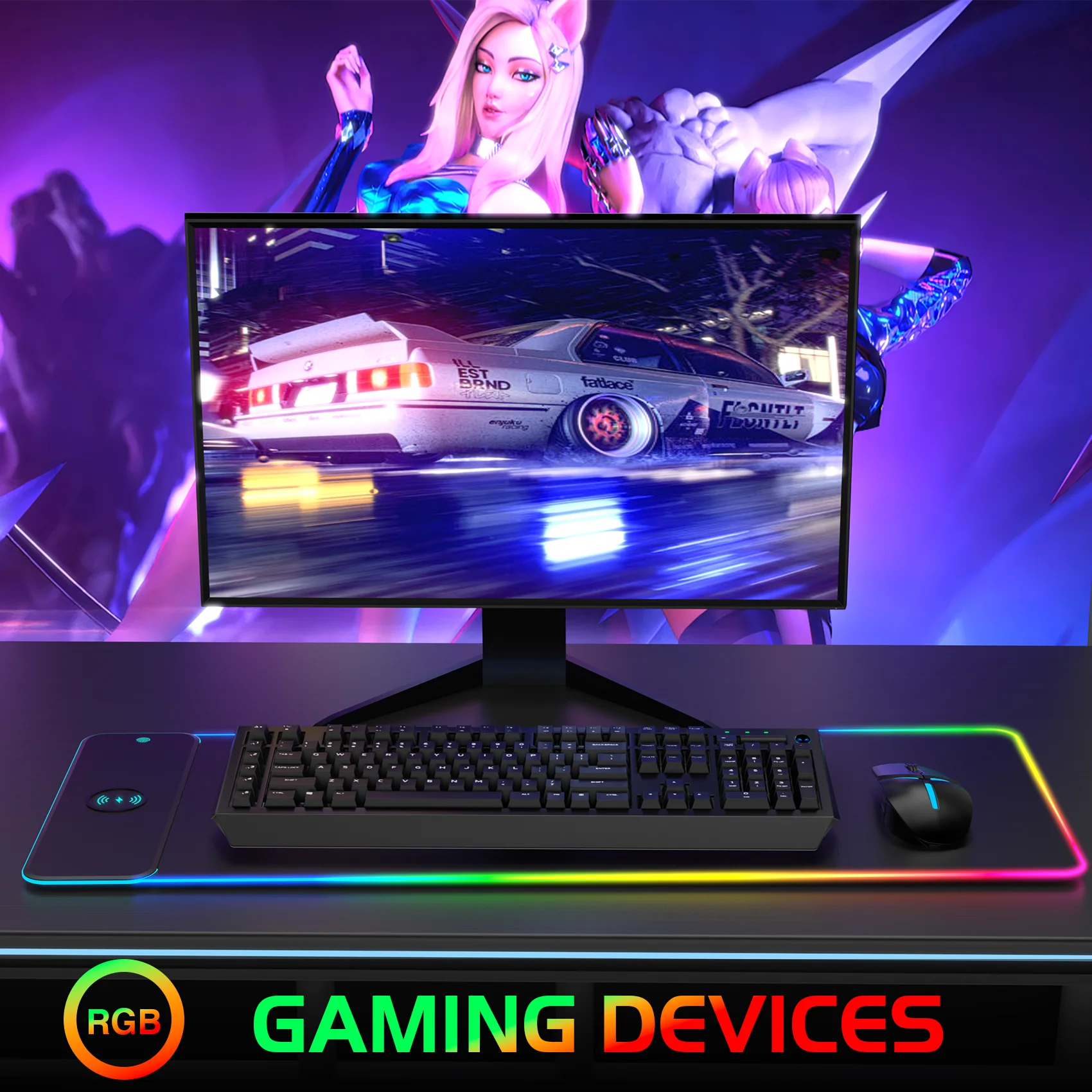 Wireless Charging RGB Luminous Mouse Pad Charger Phone Gaming Mousepad Keyboard Game Table Pad Laptop Mouse Mat Deskpad Mausepad