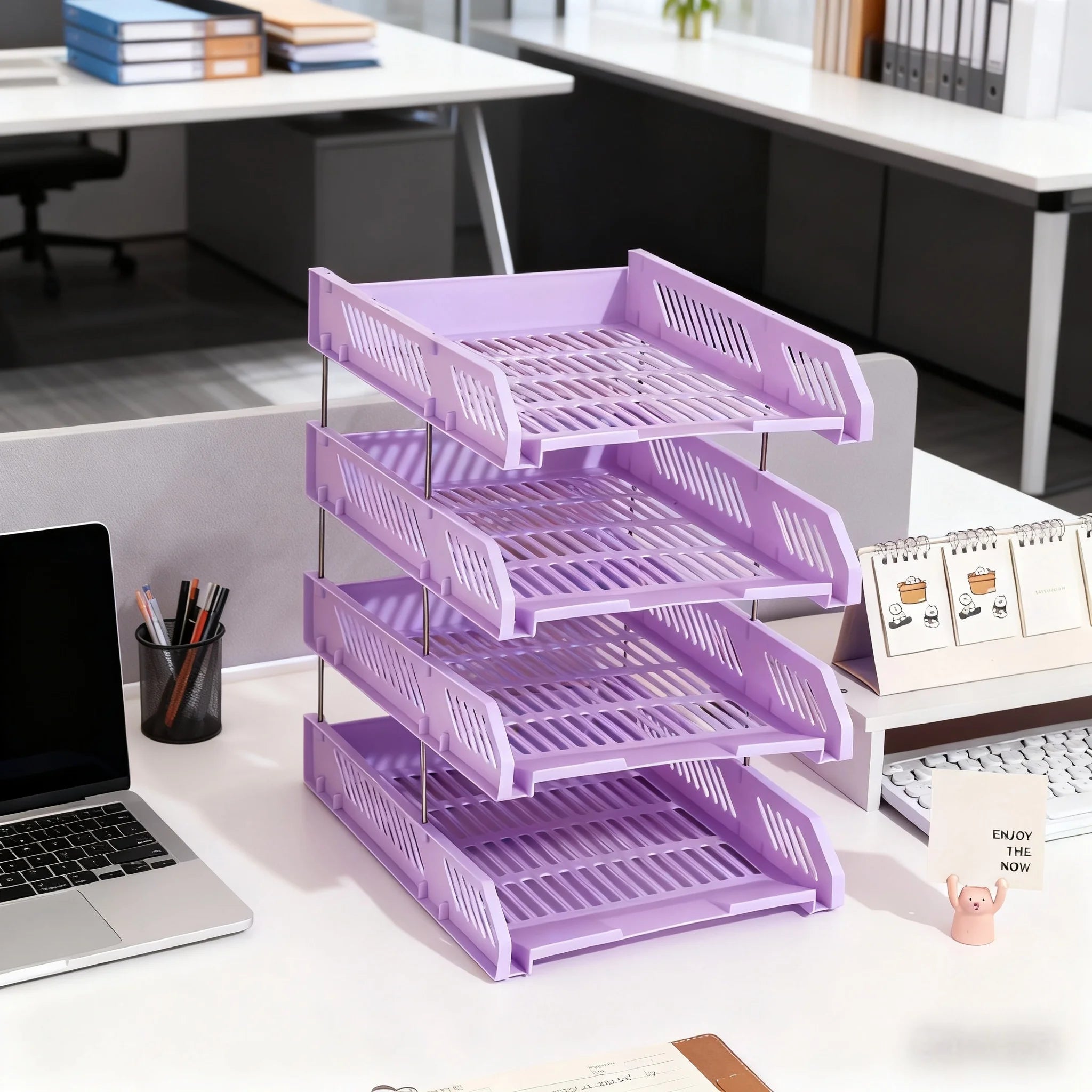 Four-Layer File Tray with Hollow File Compartments, Detachable Storage Rack, File Frame for Organizing Documents, Multi-Layer and Thickened
