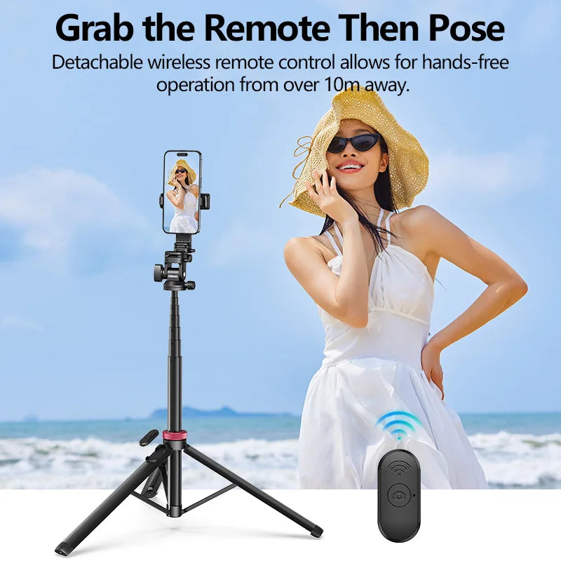 Ulanzi MT-78 1.85M Quick Release Tripod with Remote Phone Holder Cold Shoe Mount 1/4'' for Phone Camera Video Light Flash Mic