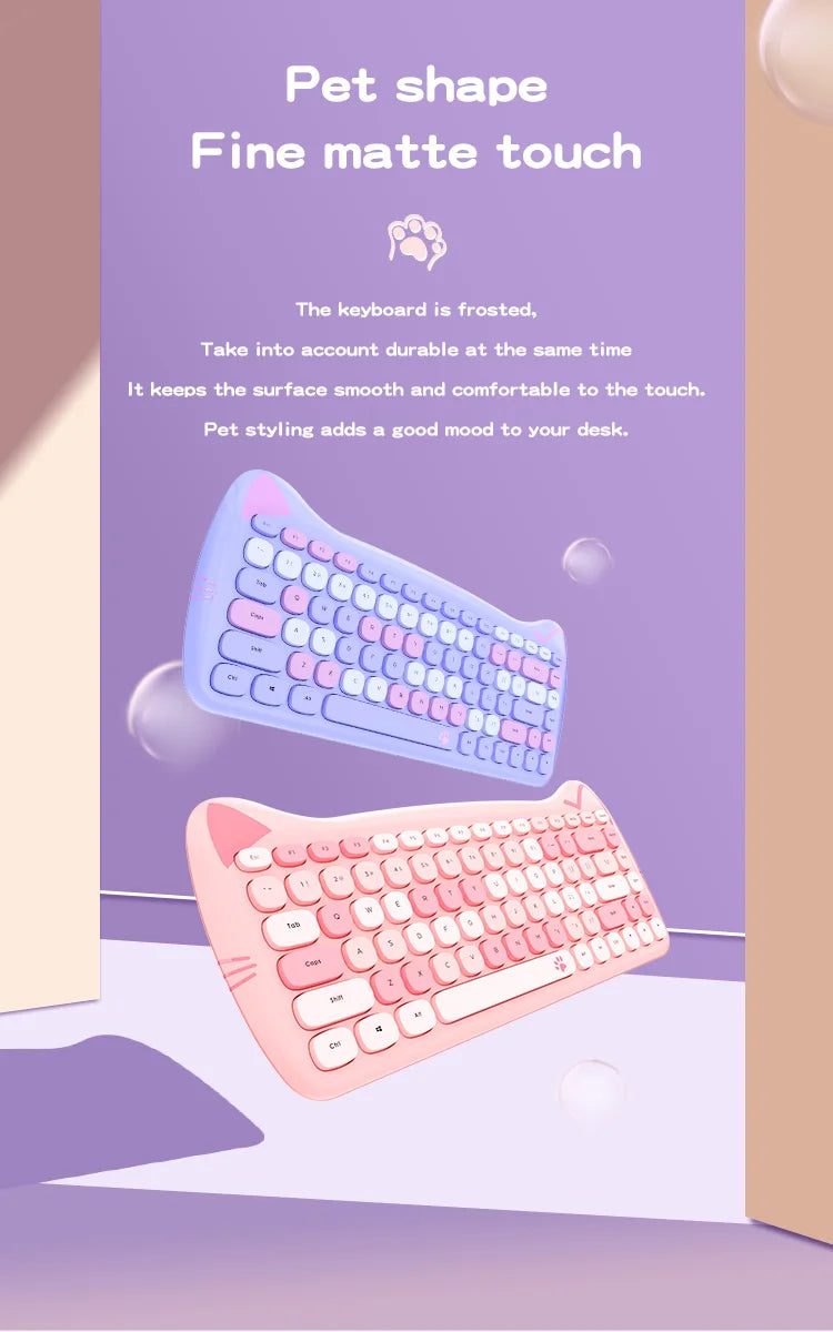 MOFII Kawaii Cat 2.4G Wireless Keyboard and Mouse Set Cute Lipstick Punk Keyboards and Mice Combos for Laptop PC Home Office