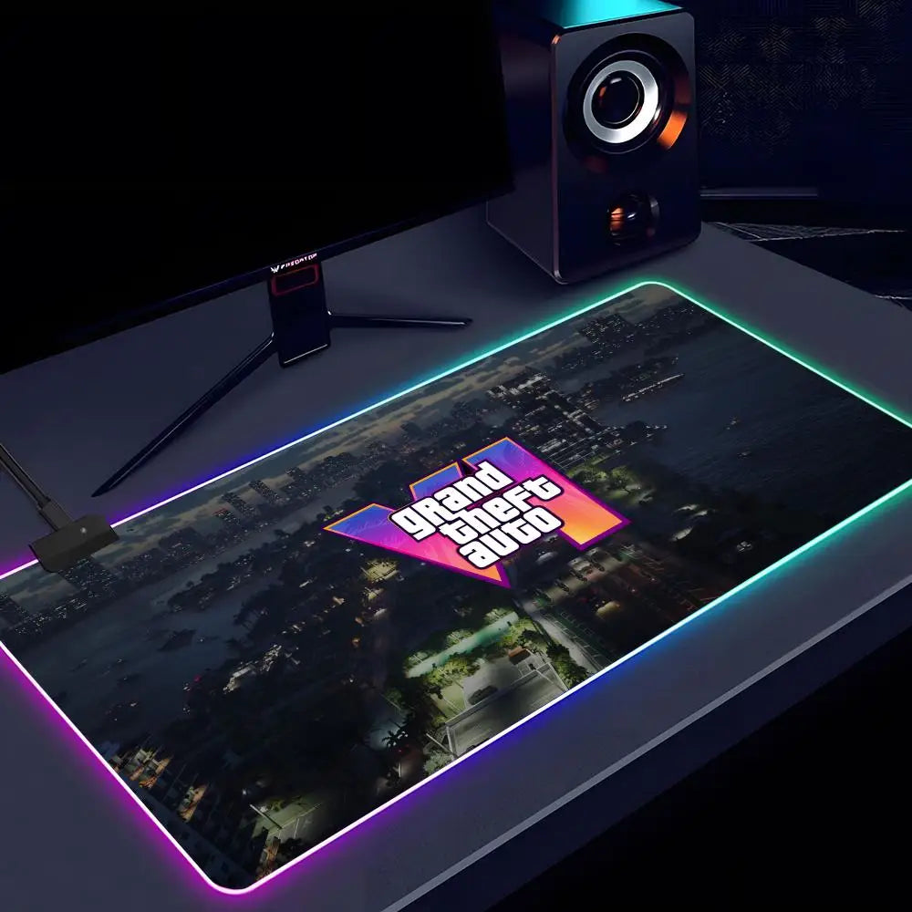Game G-gta 6 Mouse Pad RGB Luminous 900X400mm Large Table Mat Non-slip Extra Large Game Office Mouse Pad