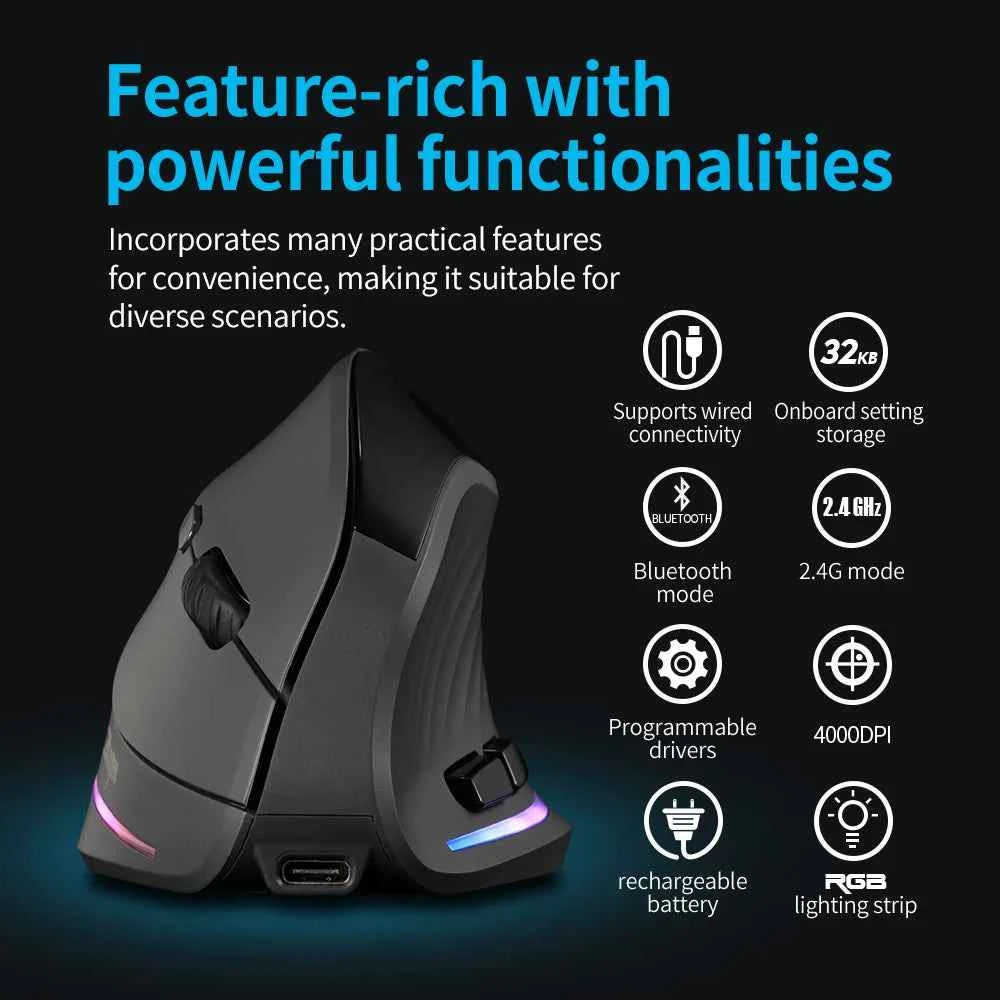 Lefon 2.4G Ergonomic Wireless Mouse Rechargeable Vertical Mouse Gaming Mice for PC Laptop MacOS Office F35C/F35B/F35 Model 버티컬 마