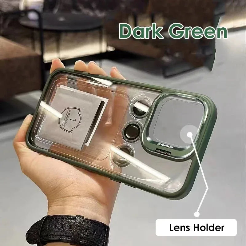 Lens Metal Ring Protector Stand Case For iPhone 15 16 14 13 12 11 Pro Max 16 Plus Camera Glass Protection Transparent Back Cover