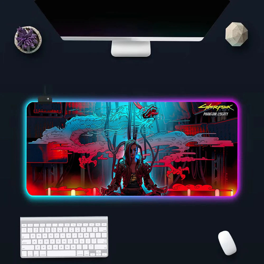 Hot Cyberpunk Sci-Fi Games RGB Pc Gamer Keyboard Mouse Pad Mousepad LED Glowing Mouse Mats Rubber Gaming Computer Mausepad