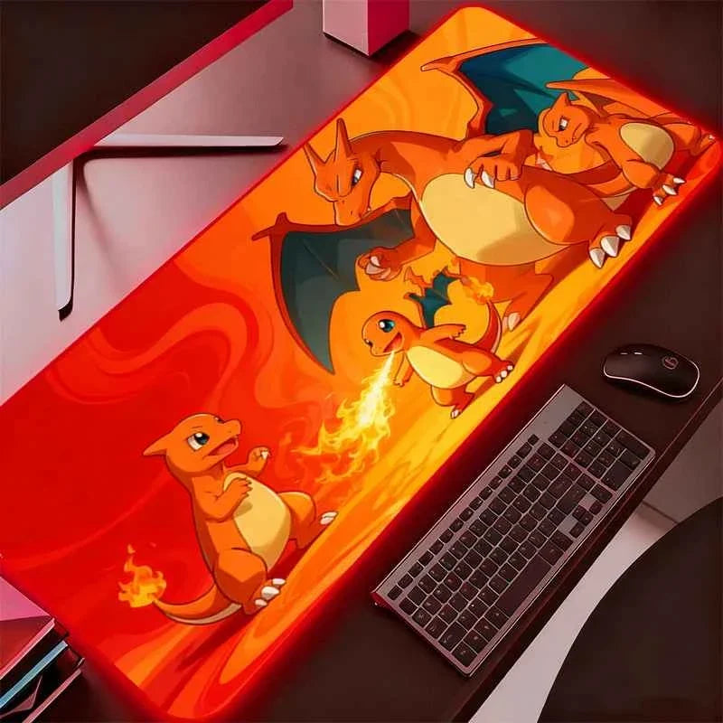 RGB Mouse Pad P-Pokemons Charizard Gamer Computer Gyarados Pc Backlight Mousepad Carpet Gaming Accessories Keyboard LED Desk Mat