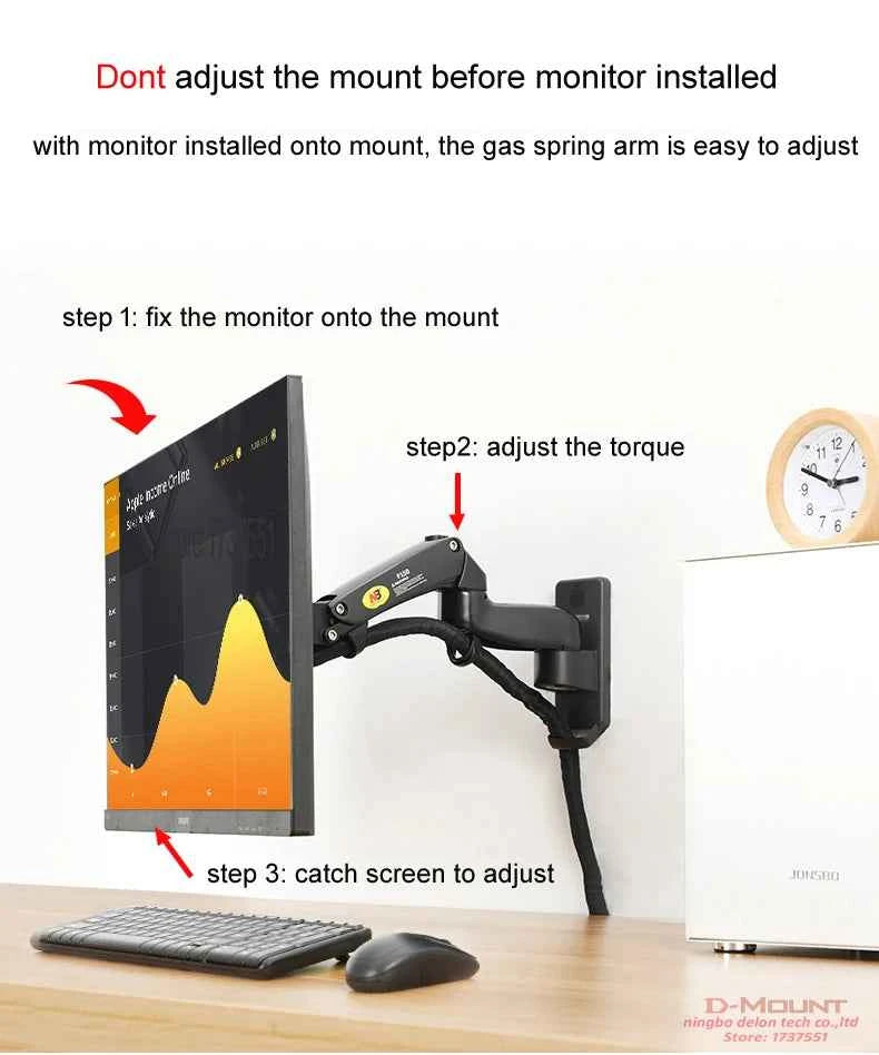 NB F150 Aluminum Gas Spring 3-12kg 100x100 75x75 17'-35' TV Monitor Wall Mount Screen Air Press Wall Bracket Holder Tilt Swivel