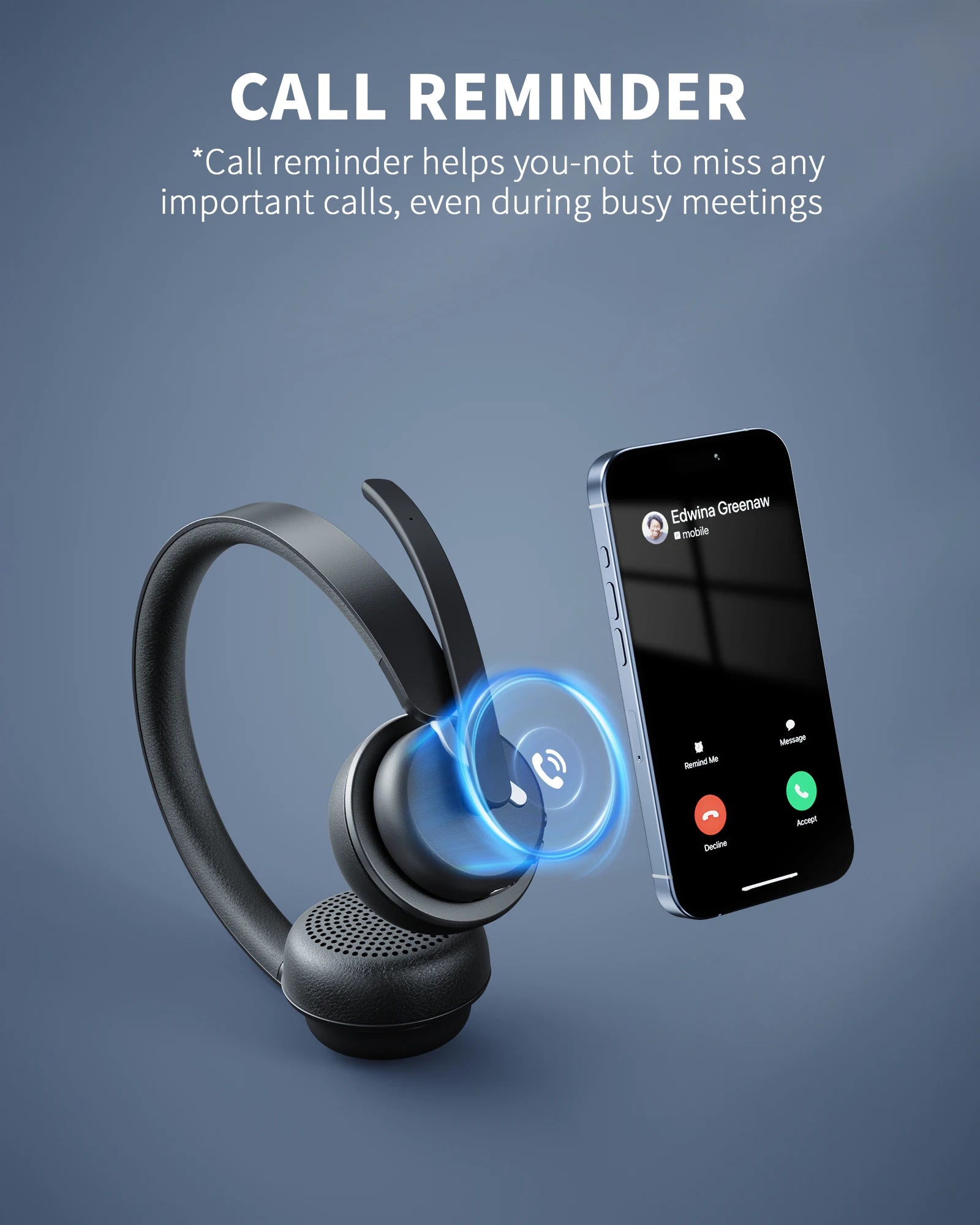 AWATRUE EH11 Wireless Bluetooth Headset with AI Noise Cancelling Mic & Charging Base 2.4GHz Wireless Headphone with USB Dongle