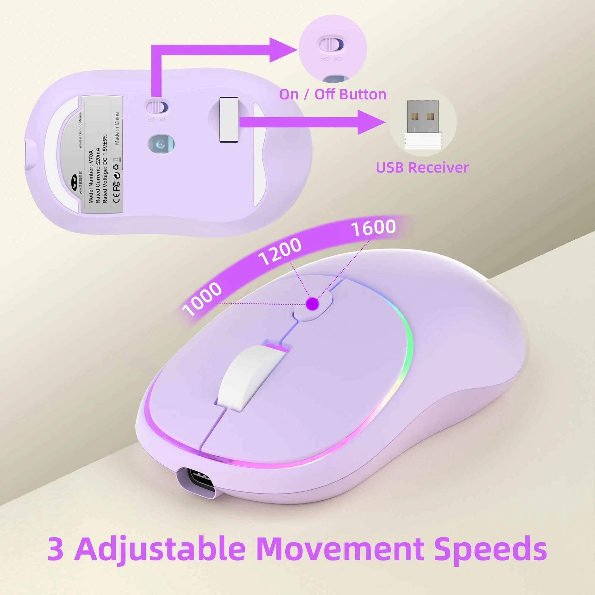 MageGee V550 Wireless Gaming Keyboard and Mouse, 2.4G Full-Sized RGB LED Computer Keyboards with Transparent Shell, Rechargeable