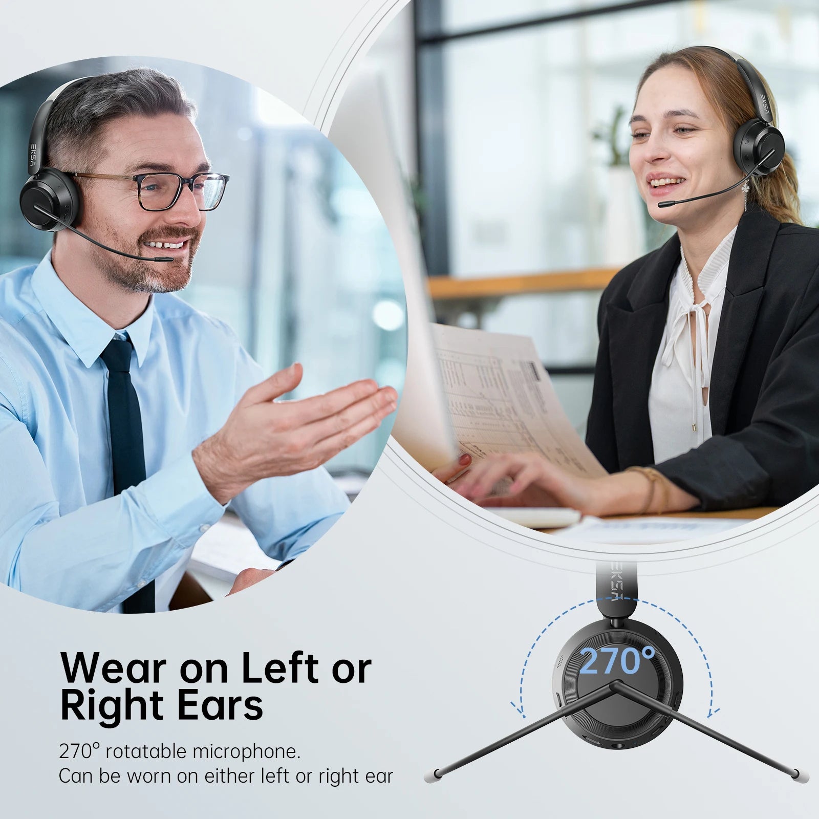 EKSA H35 Bluetooth 5.4 Headset for Office, Ultra-light Foldable Wireless Headphones with ENC Noise Cancelling Microphone