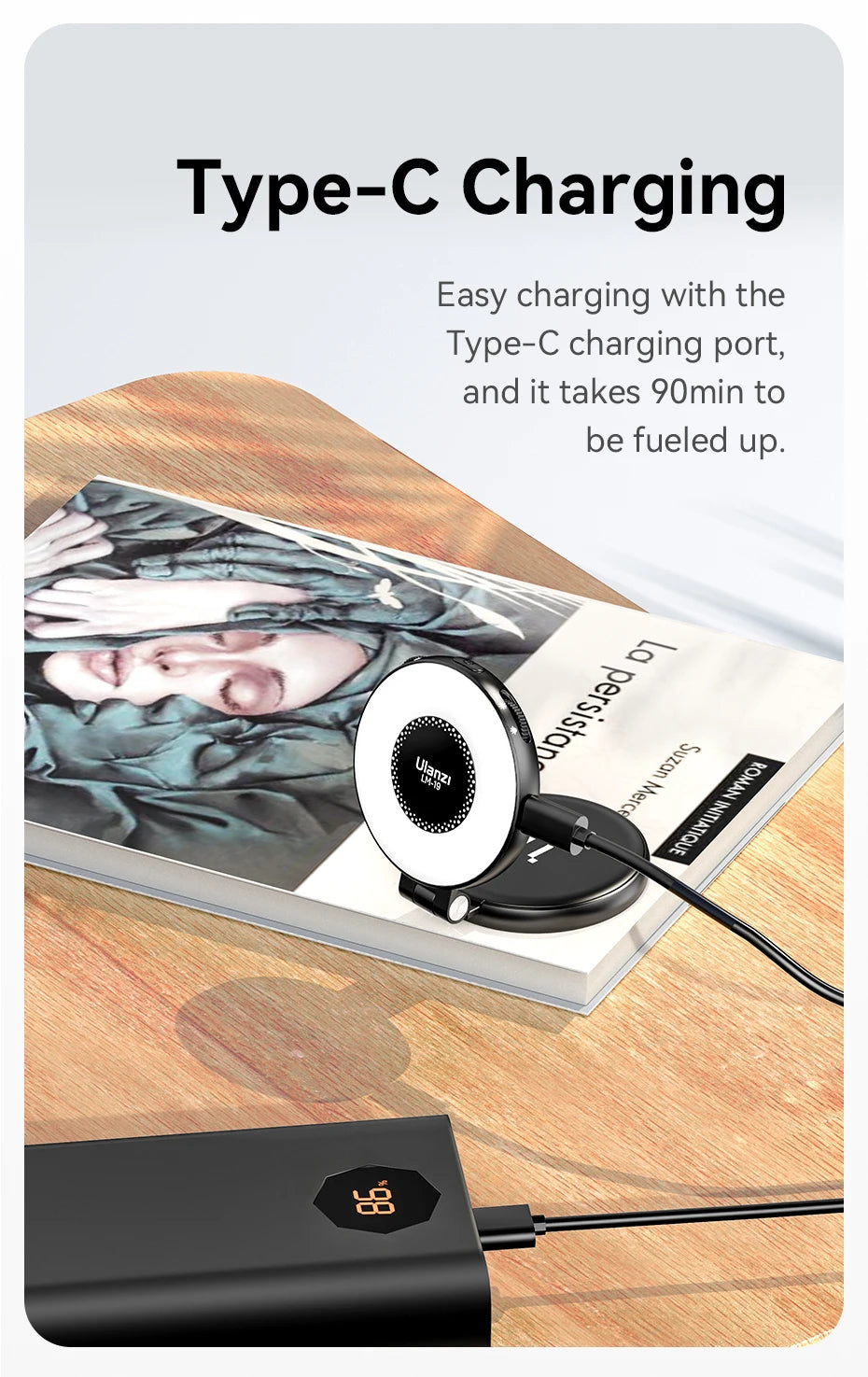Ulanzi LM19 MagSafe Light CRI 95+ for Vlog Livestream Photograph Bi-Color Flip Fill Light Suitable for Magnetic Mobile Phones