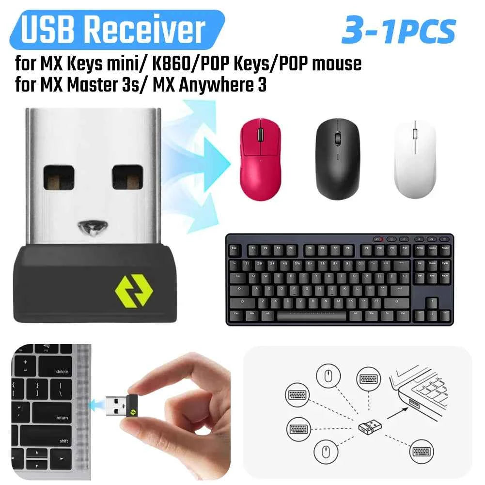 3-1PCS Bolt USB-A Wireless Receiver USB Adapter Bolt for Logitech Mx Keys mini/K860/MX Master3s/MX Anywhere3/POP Keys/POP Mouse