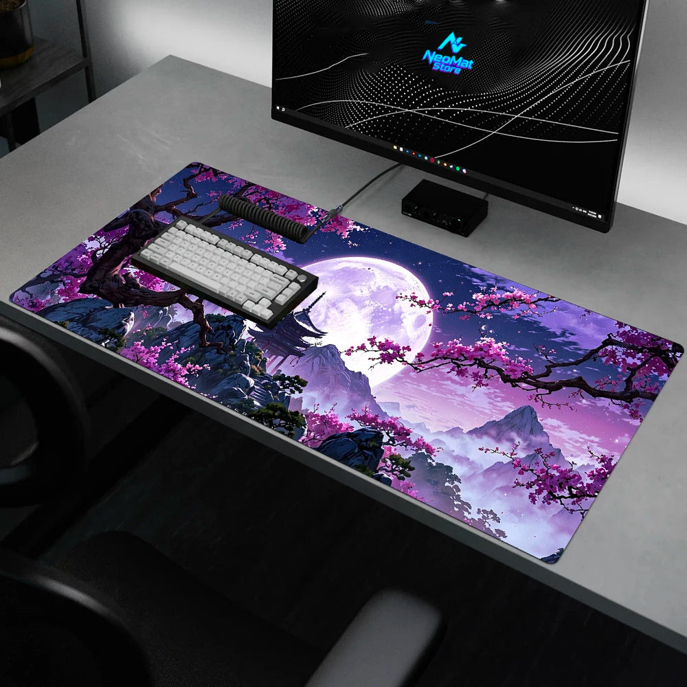 Japanese Sakura Mouse Pad Large Desktop Mat 900x400 Temple Gaming Mousepad Non Blossom Slip Moon Cherry Desk Accessories