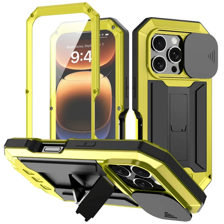 Rugged Metal Phone Case For iPhone Air 17 16e 16 Pro Max Heavy Military Shockproof Shell Slide Camera Cover Screen Protect