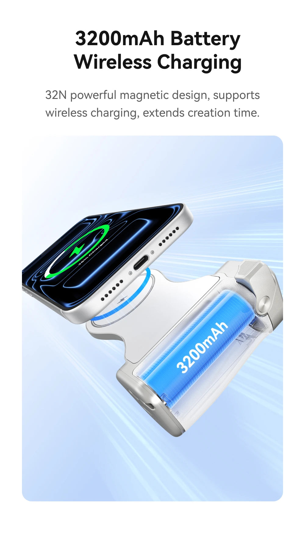 TELESIN Magnetic Phone Camera Shoot Hand Grip 3200Mha Powerbank Wireless Charging Phone Holder Shooting Aid for Iphone Andriod