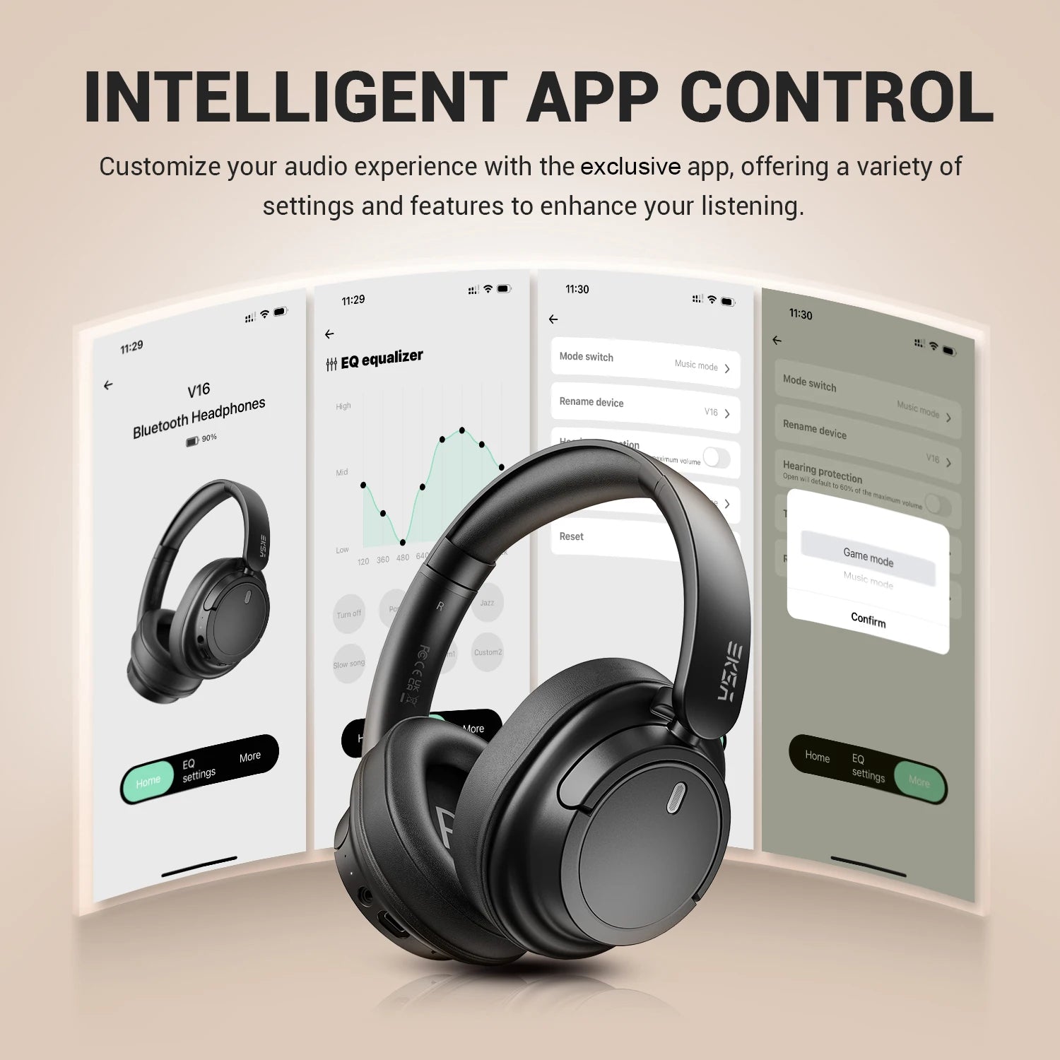 Oneodio EKSA V16 Wireless Headphones Bluetooth 5.3 Over Ear Headset With Mic Bass/Pop Mode Hi-Res HiFi Wired Headphones 90H APP