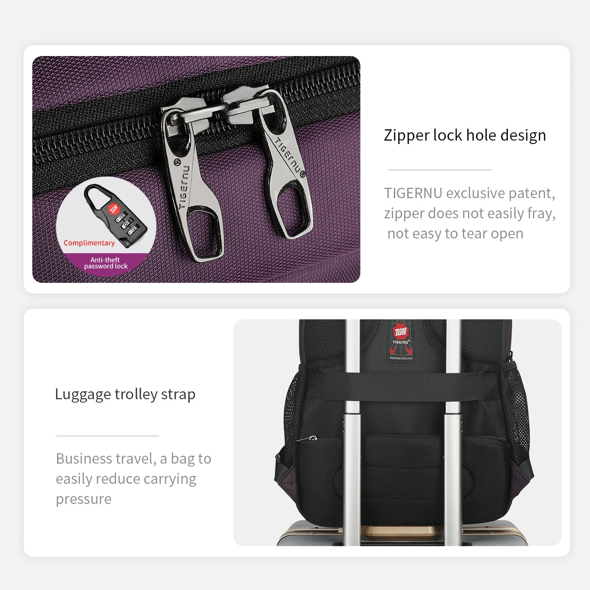Tigernu Women’s Anti-Theft Laptop Backpack 15.6 Inch – Waterproof Travel & School Backpack for Women, Stylish Purple Laptop Bag