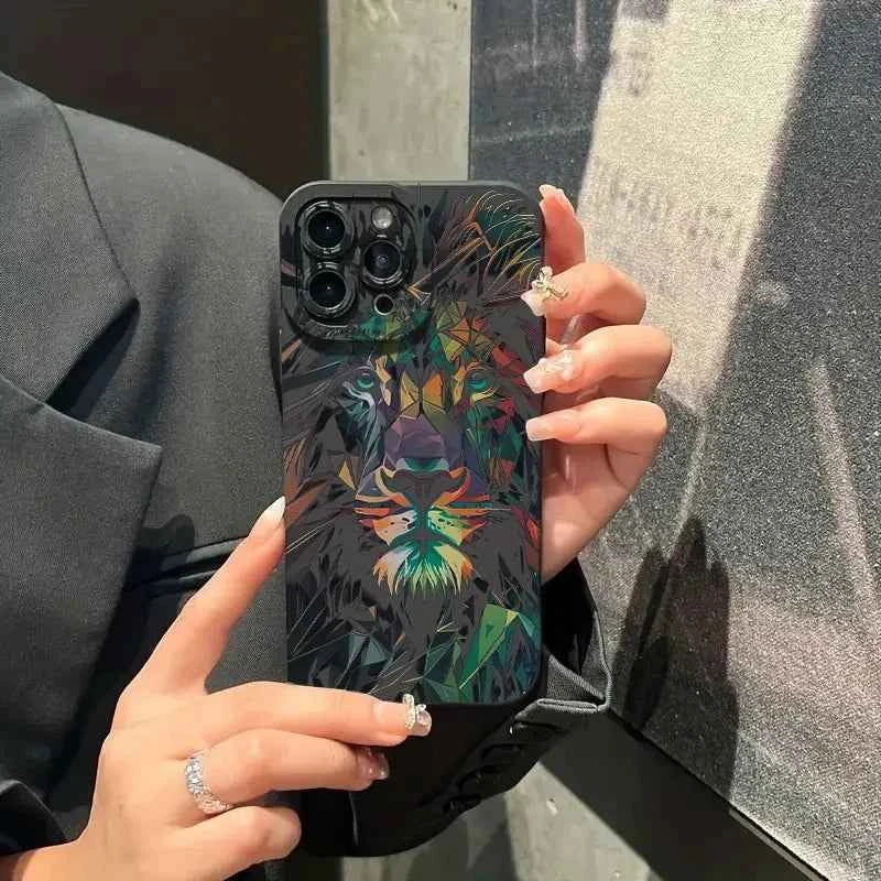 Colorful Lion Pattern Phone Case For iPhone 16 15 Cases iPhone 14 13 12 11 Pro Max XS X XR 7 8 14 Plus Shockproof Silicone Cover