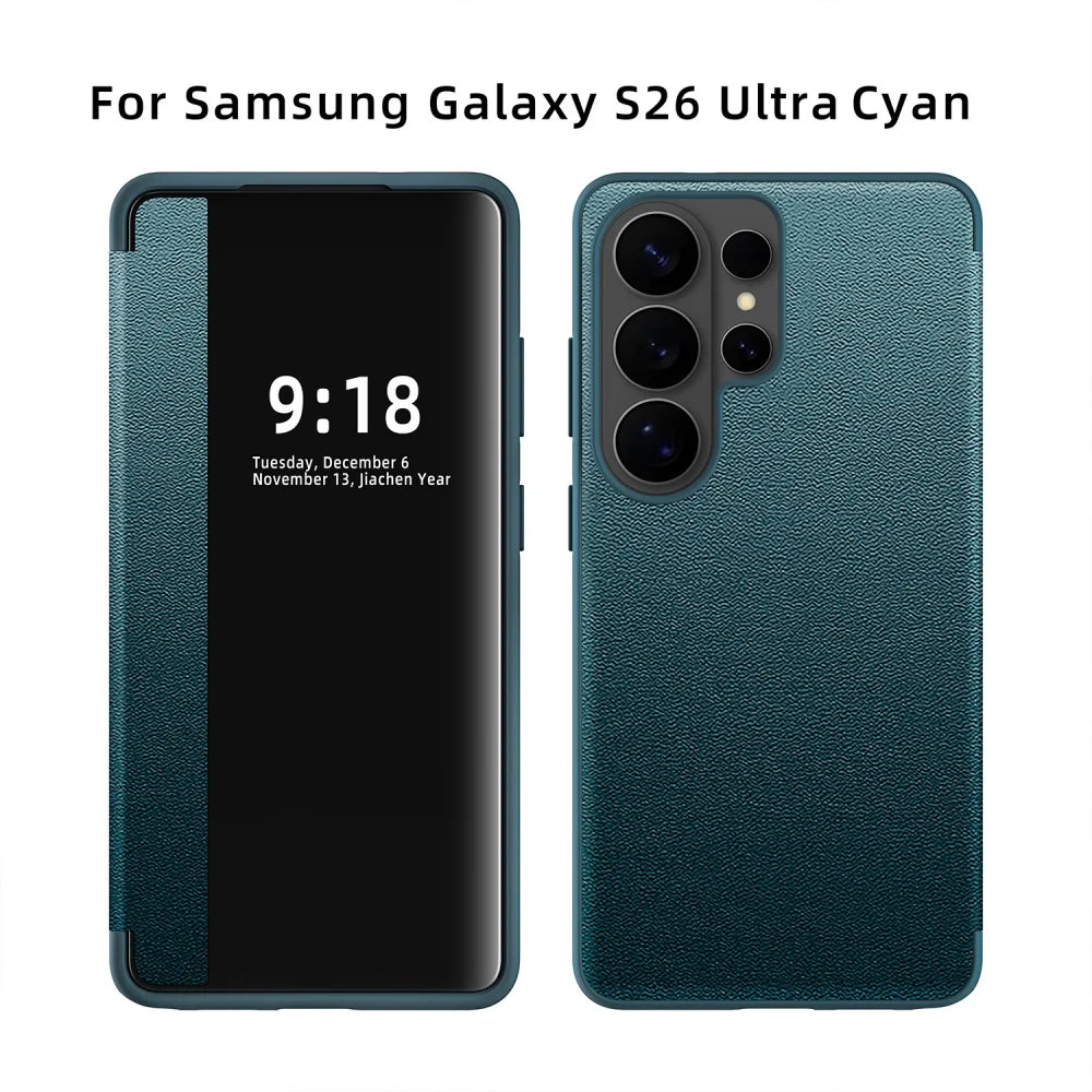 Flip Cover Smart Screen Protector Leather Case For Samsung S26 Ultra S25 S24 Plus S23 S22 S21 FE Shockproof Soft Silicone Cover