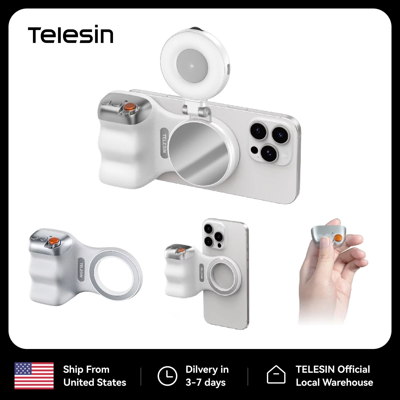 TELESIN Magnetic Phone Camera Hand Grip Universal Smart Phone Holder with Remote Control for iPhone & Android Bluetooth Shooting Aid