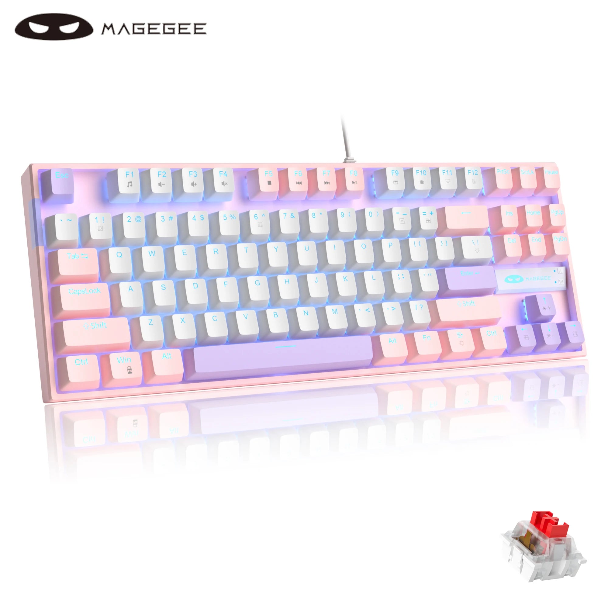 MageGee 75% Mechanical Gaming Keyboard with Blue/Red Switch, LED Blue Backlit 87 Keys Compact TKL Wired Keyboard for Windows PC