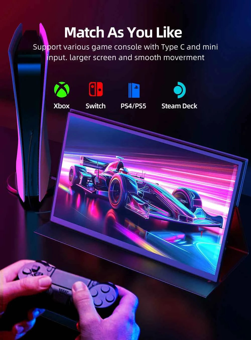 UPERFECT FHD UGame T7 Touchscreen 120Hz Gaming Monitor For PS5 Switch Steam Decks XBOX Laptop PC With HDMI TYPE C HDR IPS Screen