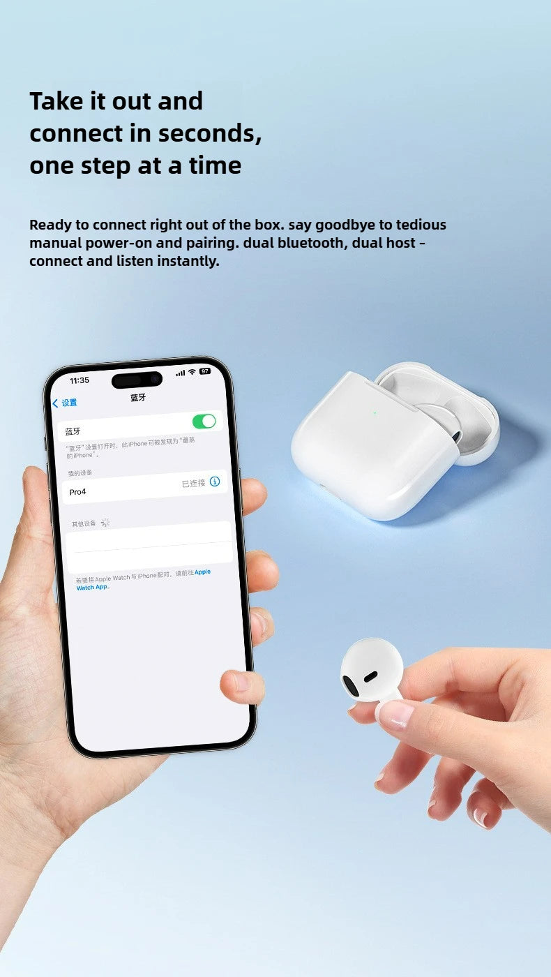 Air Pro4 wireless earphones Bluetooth 5.3 in ear earphones suitable for sports, gaming, and office work, compatible with all ear