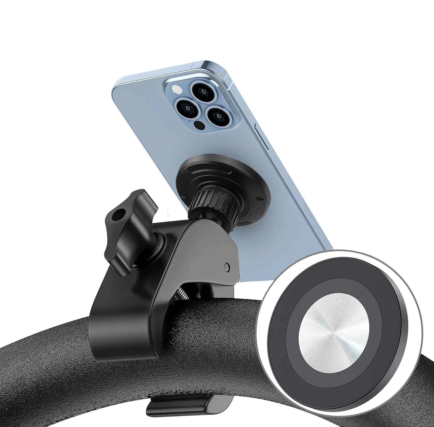 Magnetic Phone Holder Clamp Mount Rotatable Handlebar Accessories for MagSafe for Regular Bike Ride Stroller Peloton Steering