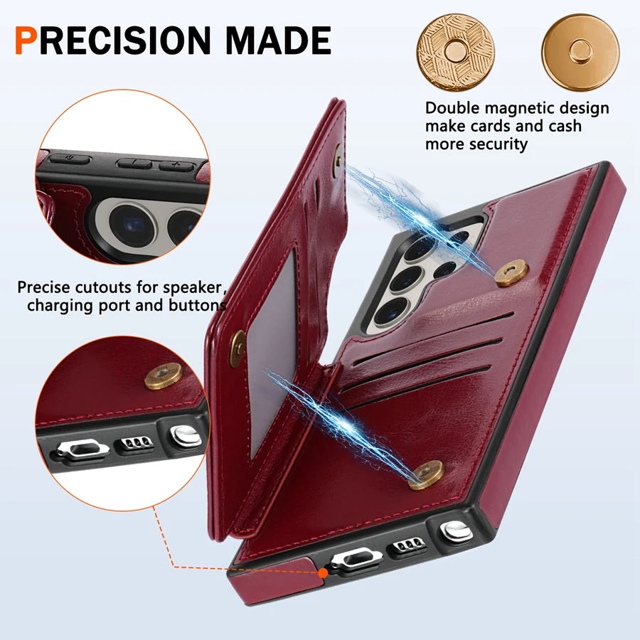 Wallet RFID Blocking Layer Protect Anti-Theft Magnetic Leather Case For Samsung Galaxy S26 Ultra S26 Plus S26 Cover