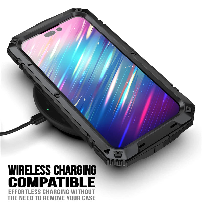 for iPhone 14 13 12 Pro Max Mini 11 Pro Max Case Full-Body Rugged Armor Shockproof Protective Kickstand Aluminum Metal Cover