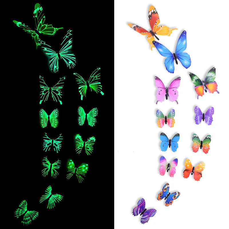12pcs Luminous 3D Butterfly Wall Sticker for Kids Bedroom Home Living Room Fridge Wall Decal Glow in Dark Wallpaper Decoration