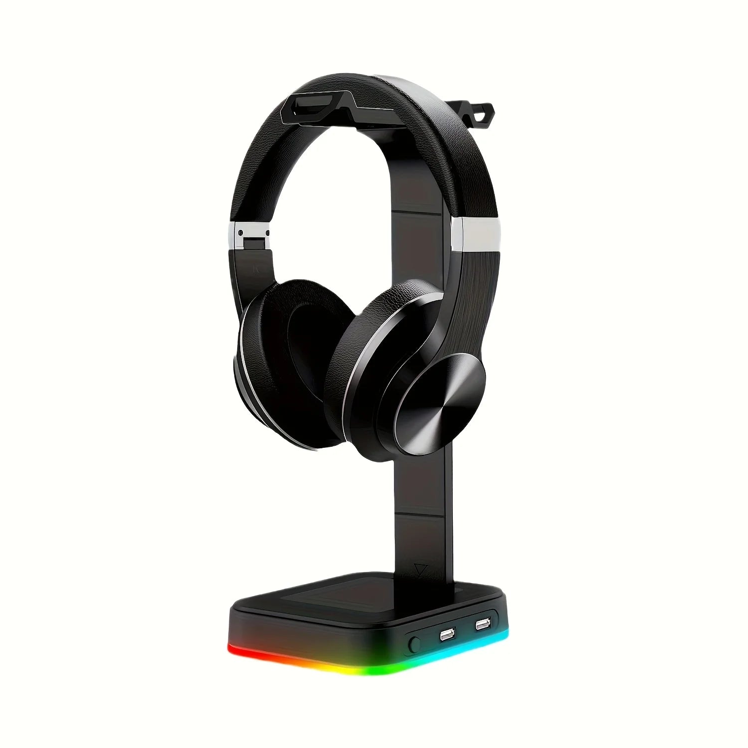 Adjustable Speed RGB Color-Changing LED Gaming Headset Stand with Dual USB Ports for Keyboard Mouse Headphones Phone Charging