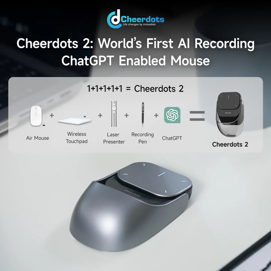 Cheerdots 2 Wireless Controll ChatGpt Detachable Air Mouse Wireless Touchpad All-in-one Pocket AI Recording Enabled Mouse Office