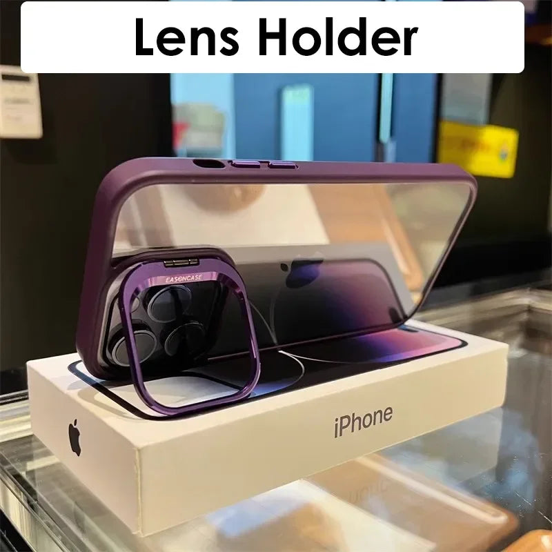 Lens Metal Ring Protector Stand Case For iPhone 15 16 14 13 12 11 Pro Max 16 Plus Camera Glass Protection Transparent Back Cover