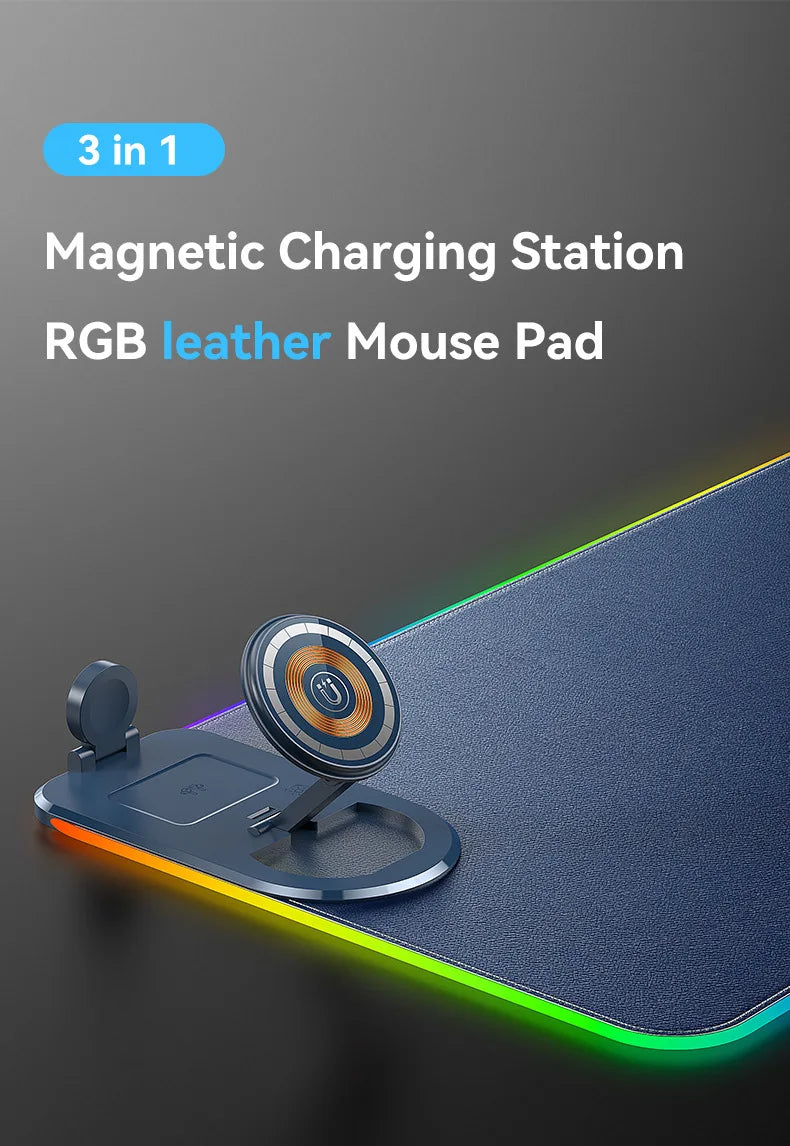 15W 3 in 1 Wireless Charging Mouse Pad Customized Desk Pad Fantasy Glowing Game Pad Rubber Cloth Mouse Pad Super Large Mat