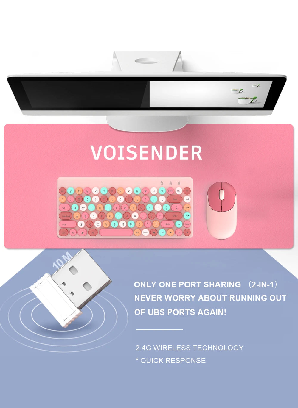 Wireless Mini Pink Keyboard Mouse Combo, 2.4G Portable Silent for PC Laptop Tablet iOS Android Windows, Hot Sale