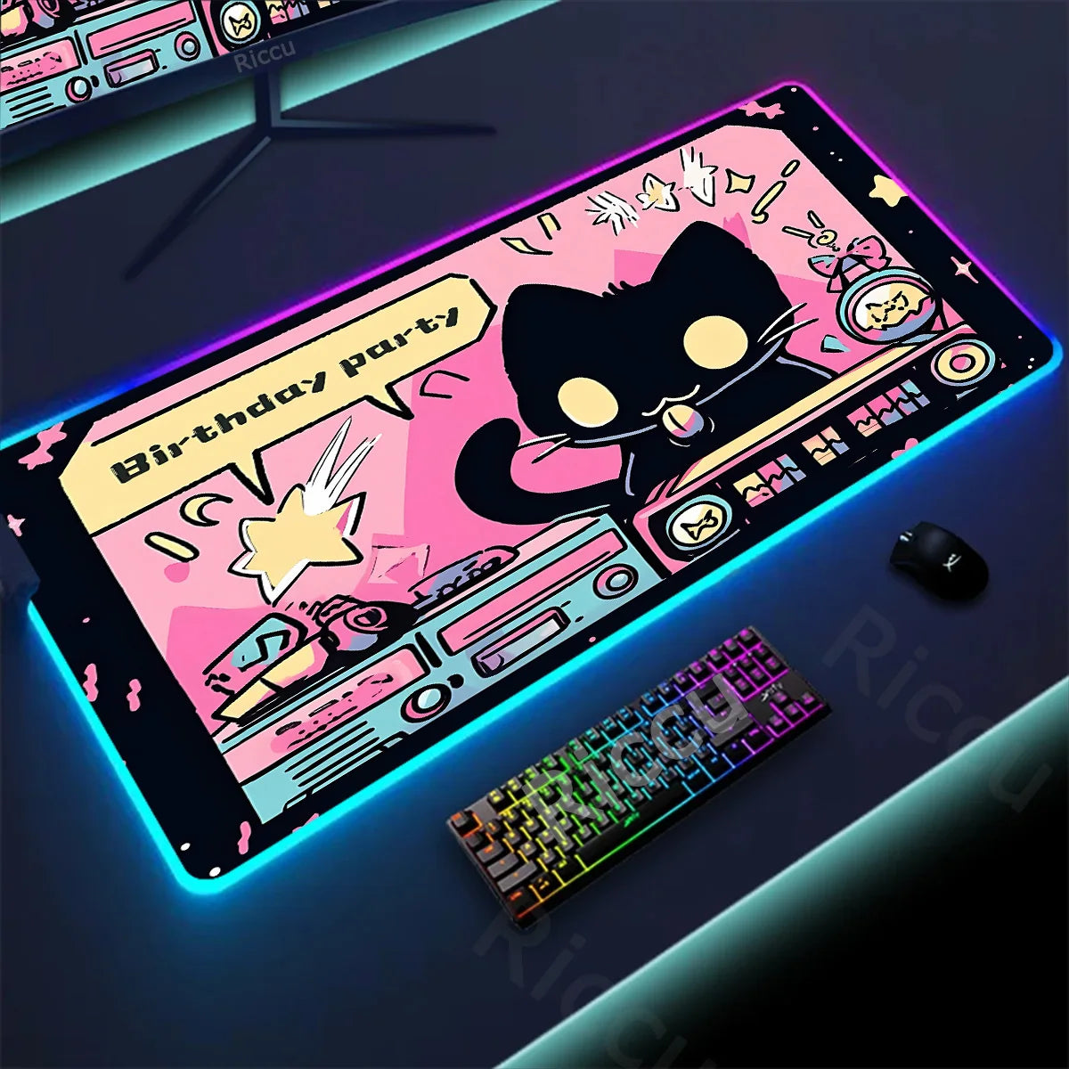 RGB Mousepad Pink Cloud Cat Cartoon Deskmat LED Backlight Gaming Keyboard Rug Computer Office Accessories Kawaii Anime Mouse Pad - WinSupport Tech